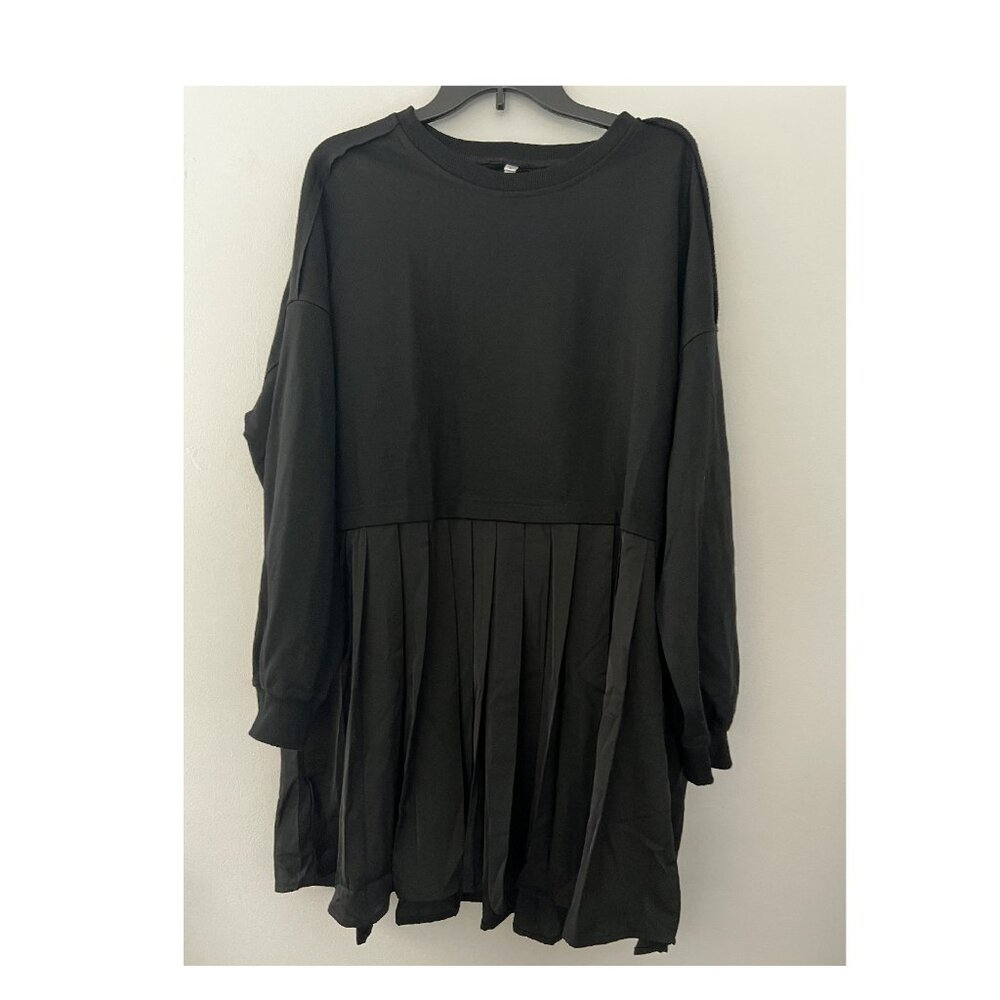 NEW Dokuritu Black Sweatshirt Crew Neck Long Sleeve Flowy Oversized Mini Dress